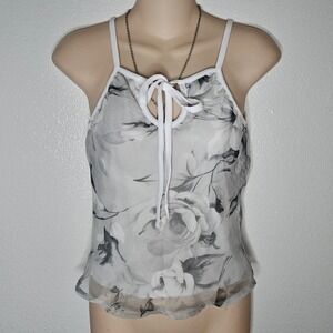 Back Stage‎ Y2k Sheer Floral Cami Tank Top Tie Neck